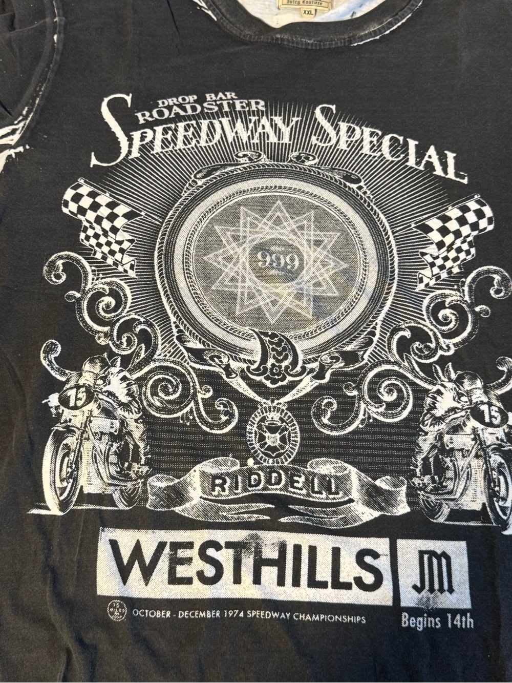 Juicy Couture Speedway Graphic Tee XXL Layered Look Moto Distressed Shirt